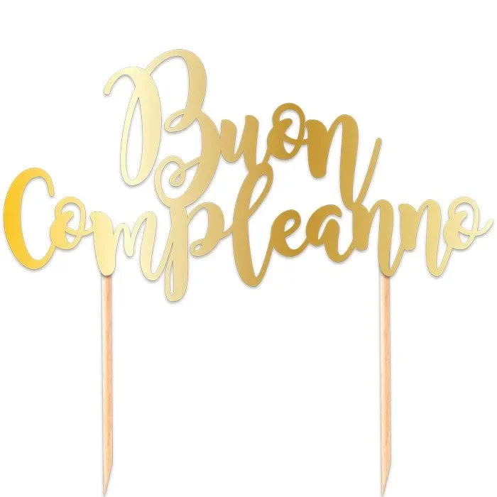 Big Party Cake Topper Italic Buon Compleanno 20 x 17 Cm Oro Metal