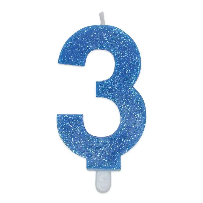 Big Party Candelina Numero 3 Cera Sweety Celeste Glitter