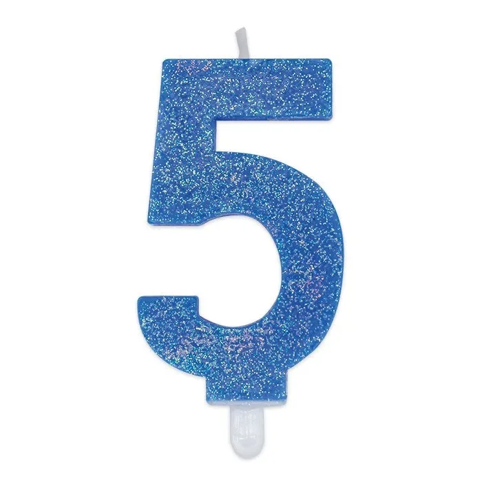 Big Party Candelina Numero 5 Cera Sweety Celeste Glitter