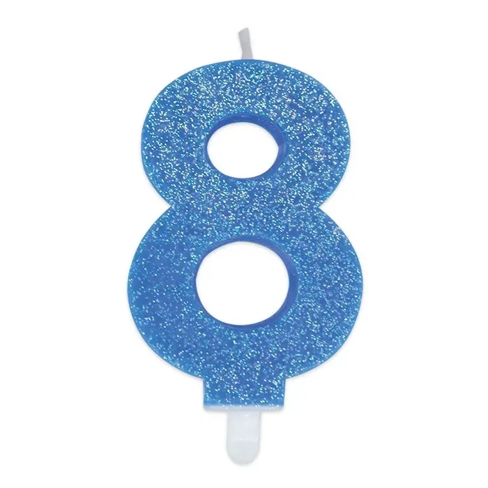 Big Party Candelina Numero 8 Cera Sweety Celeste Glitter