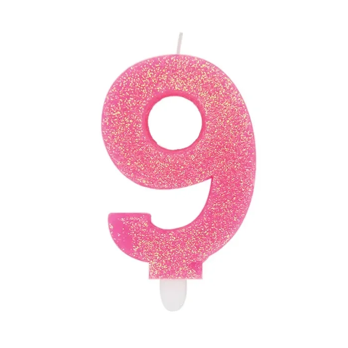 Big Party Candelina Numero 9 Cera Sweety Fuxia Glitter
