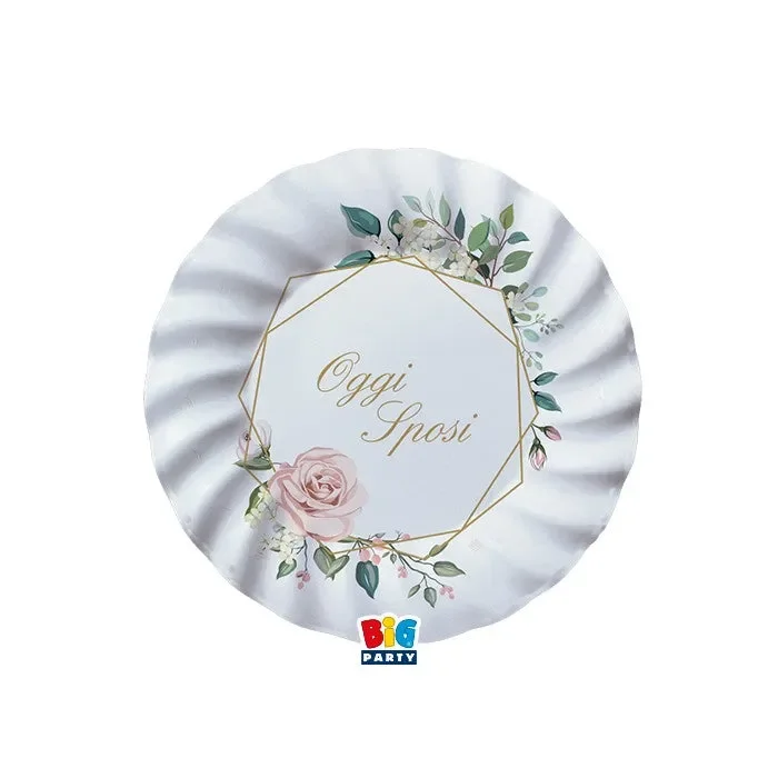 Big Party Piatti Sposi Floral Geometric D 20 Cm 8 Pz
