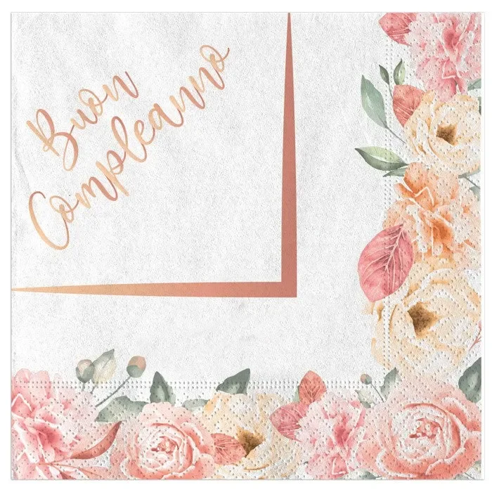Big Party Tovaglioli Buon Compleanno Rose Gold 33 x 33 Cm 20 Pz