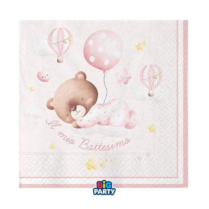 Big Party Tovaglioli Carta Battesimo Baby Bear 33 x 33 Cm Rosa Cf 16 Pz