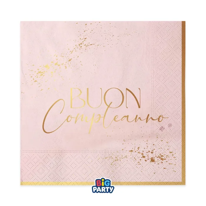 Big Party Tovaglioli Carta Buon Compleanno Blush Rose 33 x 33 Cm Cf 16 Pz Rosa