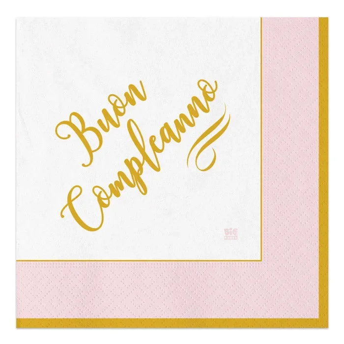 Big Party Tovaglioli Carta Buon Compleanno Chic 33 x 33 Cm Cf 20 Pz Rosa