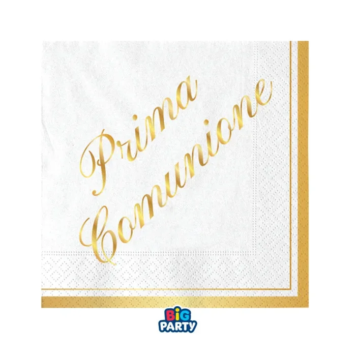 Big Party Tovaglioli Carta Prima Comunione 25 x 25 Cm Cf 16 Pz Bianco Oro