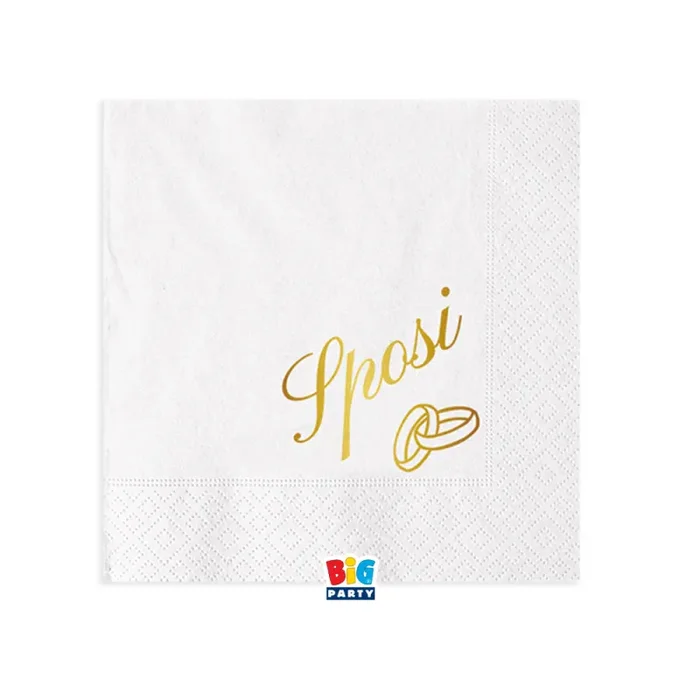 Big Party Tovaglioli Carta Sposi 25 x 25 Cm 2 Veli Cf 16 Pz Bianco