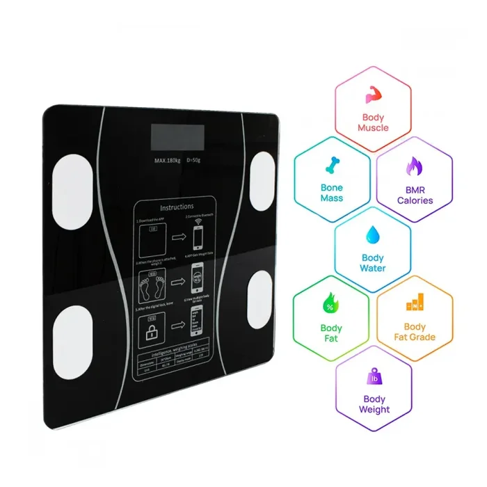 Bilancia Pesapersone Digitale Max 180 Kg in Vetro con App Bluetooth Nero - immagine 2