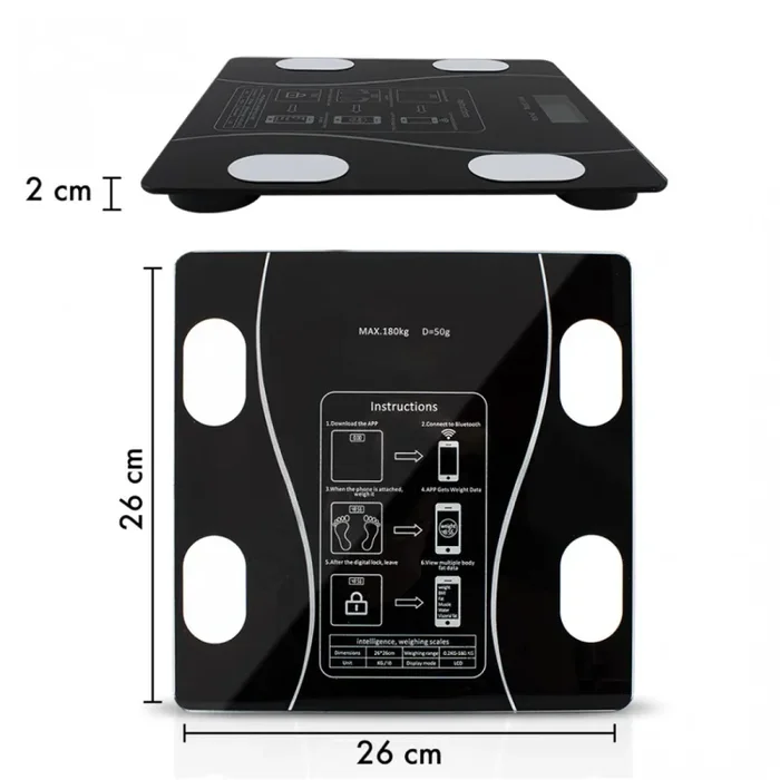 Bilancia Pesapersone Digitale Max 180 Kg in Vetro con App Bluetooth Nero - immagine 3