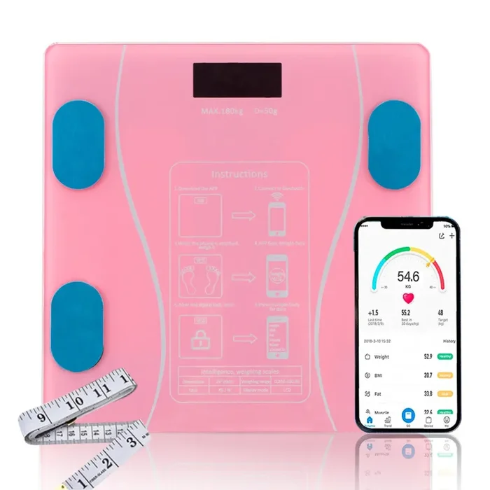 Bilancia Pesapersone Digitale Max 180 Kg in Vetro con App Bluetooth Rosa In saldo