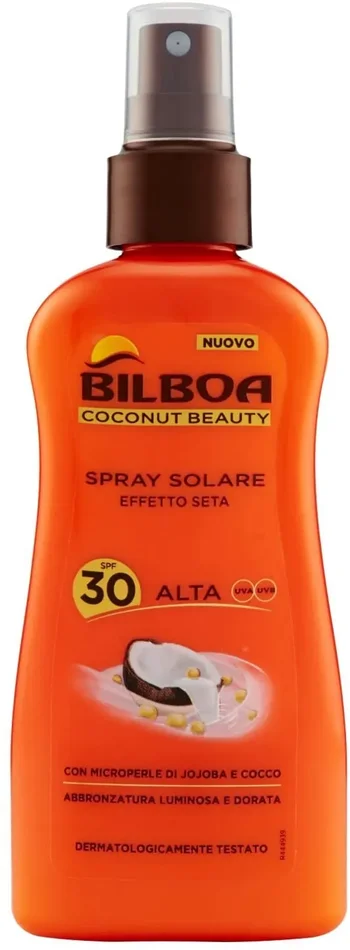 Bilboa Coconut Beauty Spray Solare con Protezione SPF 20, Spray Solare Effetto Seta con Microperle di Jojoba e Cocco, Abbronzatura Luminosa e Dorata, Dermatologicamente Testato, 200 ml