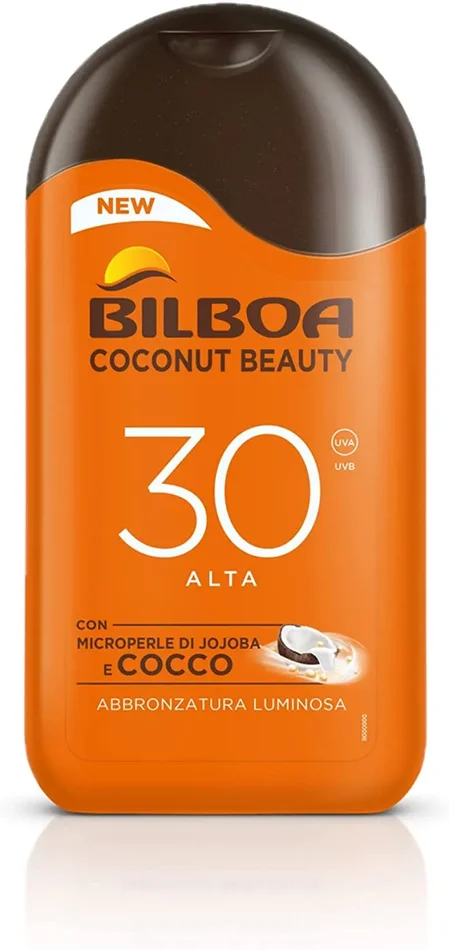 Bilboa Latte Solare Pelle Subito Luminosa e Uniforme con Protezione SPF 15, Latte Solare con Microperle di Jojoba e Cocco, Abbronzatura Luminosa, Protezione Resistente all’Acqua, 200 ml - immagine 3