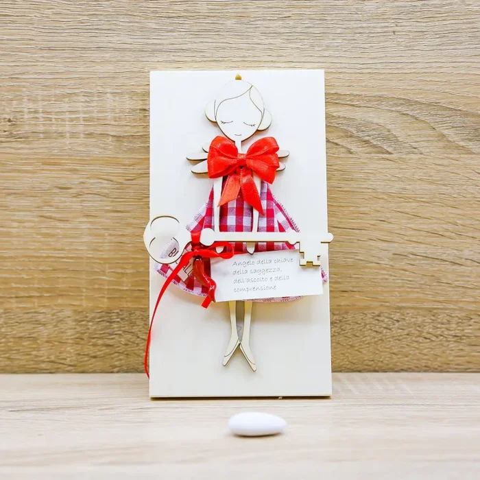 Bimba/Angelo della Chiave con Abito Rosso a Quadri Beccalli