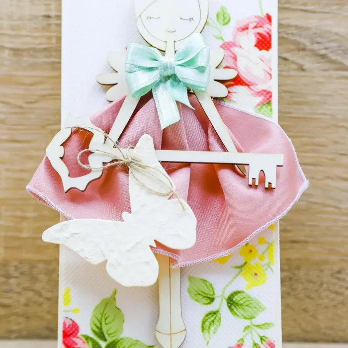 Bimba/Angelo delle Buon Auspicio con Carta che Germoglia Farfalla Beccalli - immagine 3