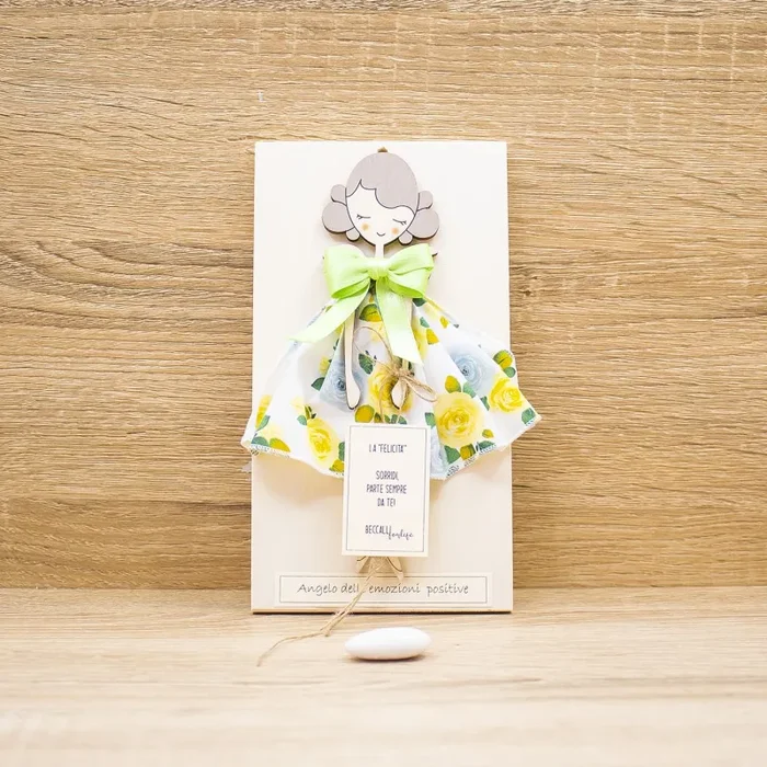 Bimba/Angelo delle Emozioni Positive, Abito con Rose Gialle e Celesti Beccalli Fornitura