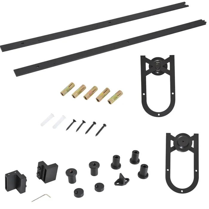 Binario per Porte Scorrevoli con Kit di Accessori in Acciaio Nero 100 cm sm 110mm