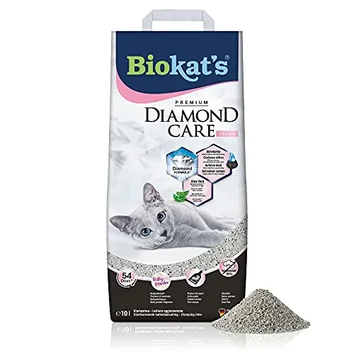 Biokat’s Diamond Care Fresh profumata, Lettiera per gatti a grana fine con carbone attivo e aloe vera, 1 Sacco, 1 x 10 L
