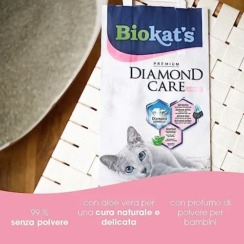 Biokat’s Diamond Care Fresh profumata, Lettiera per gatti a grana fine con carbone attivo e aloe vera, 1 Sacco, 1 x 10 L - immagine 3