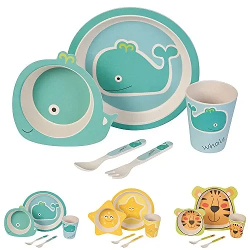 BIOZOYG Set da Cucina in bambù per Bambini 5 Pezzi Motivo: Balena I