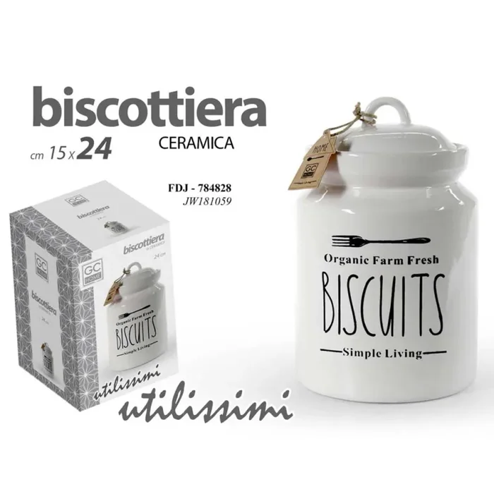 Biscottiera Barattolo per Biscotti Muffin Dolci in Ceramica Bianca con Scritte - immagine 2