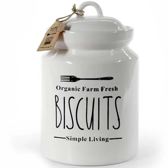 Biscottiera Barattolo per Biscotti Muffin Dolci in Ceramica Bianca con Scritte - immagine 3