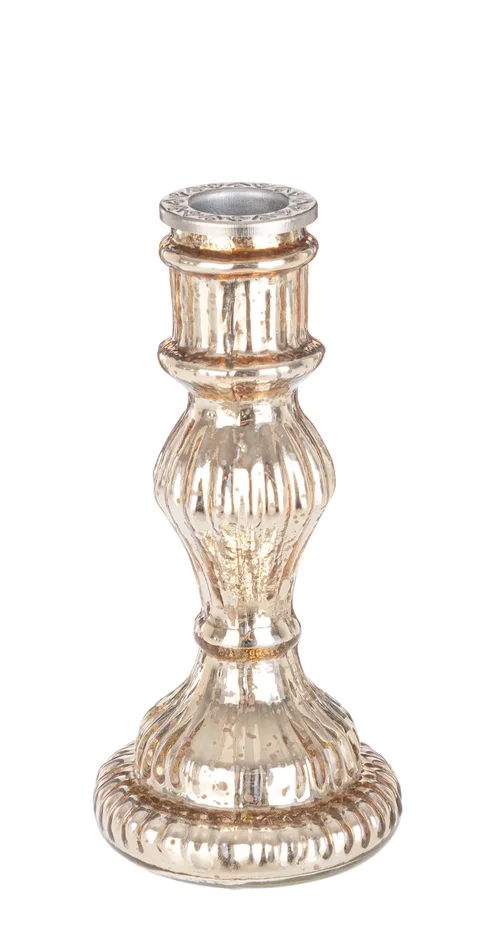 Bizzotto Portacandela Natale Vetro Glimmer Champagne H 16,5 Cm