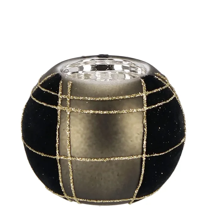 Bizzotto Portacandela Natale Vetro Velvety D 80 Cm Nero