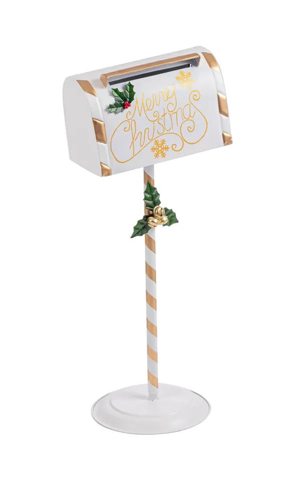 Bizzotto Portalettere Dec. Natale Erlic con Palo H 90 36,60 x 29,5 Cm Bianco Oro