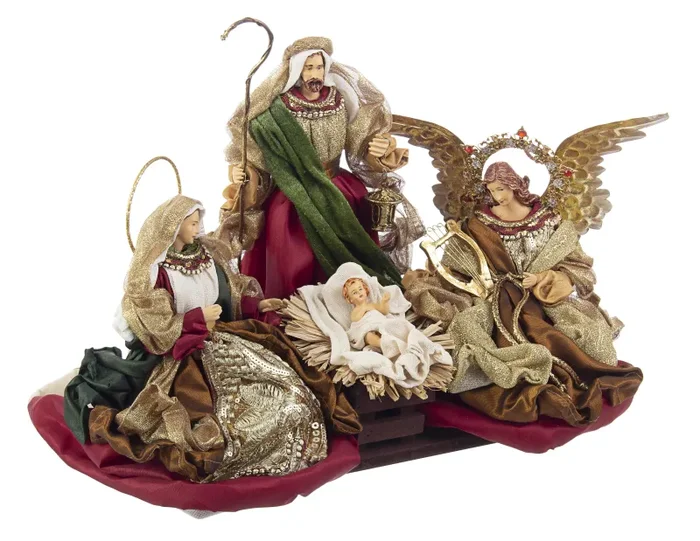 Bizzotto Statuetta Natale Sacra Famiglia Baroque con Angelo Rosso