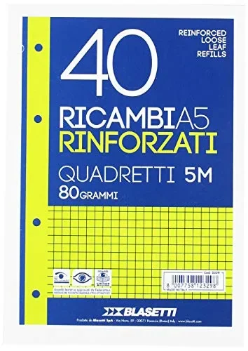 Blasetti 2329 – 40 Ricambi A5 Rinforzati con banda trasparente, Quadretti,…