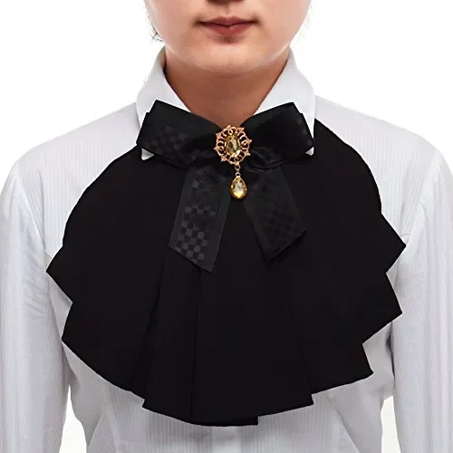 BLESSUME Donne vittoriano Chiffon jabot Collo Collare 1 pezzo Nero