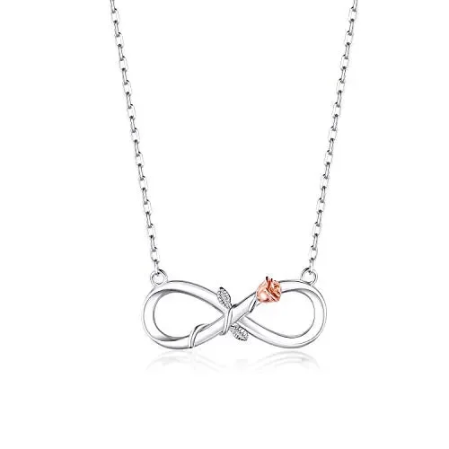 BlingGem Collane Donna Rosé Fiore Infinito Oro Bianco Placcato Argento 925… - immagine 2