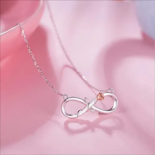 BlingGem Collane Donna Rosé Fiore Infinito Oro Bianco Placcato Argento 925… - immagine 3