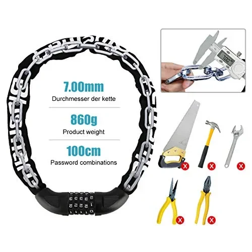 Blocco della bici, sicurezza catena bicicletta antifurto -… - immagine 3