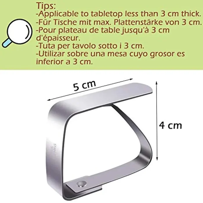 Blooven Tovaglia Clip in Acciaio, Gadget Molla Fermatovaglia, Acciaio Inossidabile, Argento, per Outdoor Picnic Party (4 cm x 8 Pezzi) - immagine 3
