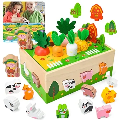 Bloranda Giochi Montessori Bambini 1-3 anni, Verdure Animali Legno, Educativi, Regali di Pasqua Compleanno