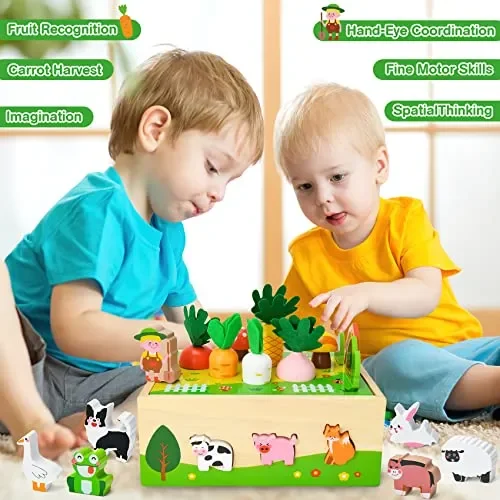 Bloranda Giochi Montessori Bambini 1-3 anni, Verdure Animali Legno, Educativi, Regali di Pasqua Compleanno - immagine 2