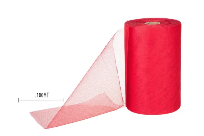 Bobina Decorativa Tulle Rotolo 25 cm 100 mt Rosso - immagine 2