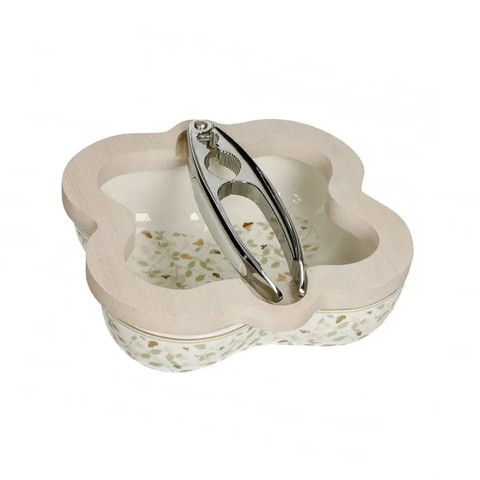 Bomboniera Brandani Ciotola Portanoci Ali Dorate con Supporto in Bamboo e Schiaccianoci