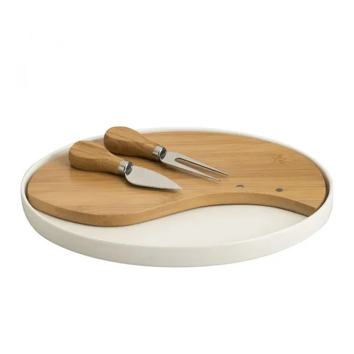 Bomboniera Brandani Tagliere Formaggi Ovale in Porcellana e Bamboo con Accessori
