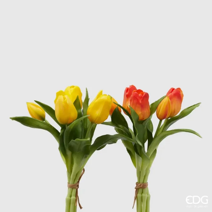 Bomboniera EDG Enzo De Gasperi Set 2 Bouquet Di Tulipani Arancio e Giallo H28 cm