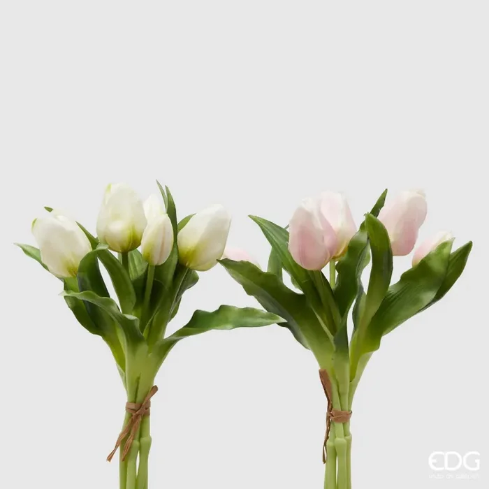 Bomboniera EDG Enzo De Gasperi Set 2 Bouquet Di Tulipani Rosa e Bianco H28 cm