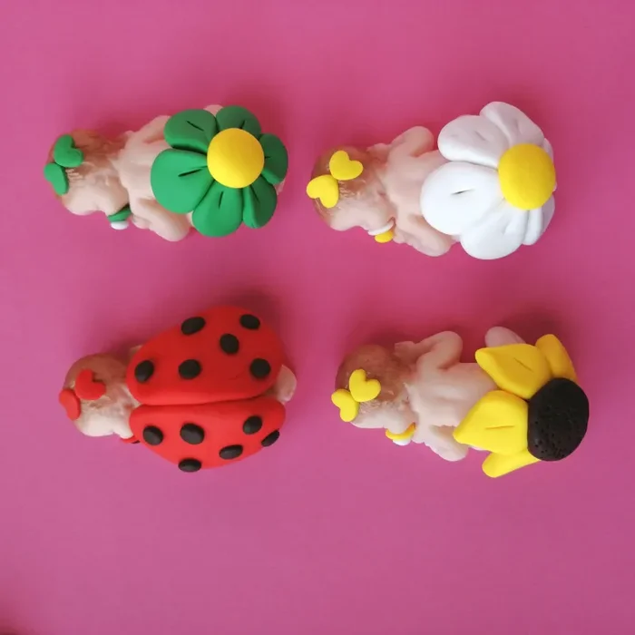 Bomboniera fatta a mano per Nascita Battesimo neonata con Fiorellino Coccinella Girasole Margherita originale