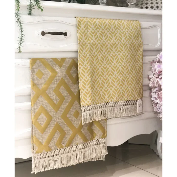 Bomboniera Fiori Di Lena Runner Fantasia con Frange 110×40 cm Giallo - immagine 2