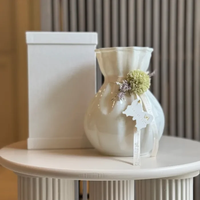 Bomboniera Fiori Di Lena Vasetto in Vetro con Dalia e Nebbiolina H20 Bianco Verde