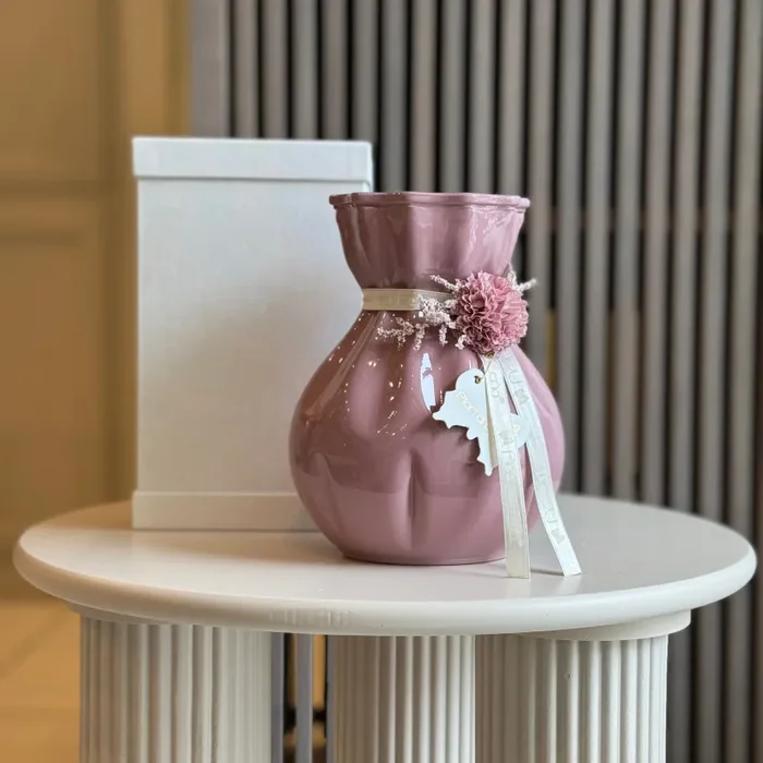 Bomboniera Fiori Di Lena Vasetto in Vetro con Dalia e Nebbiolina H20 Rosa