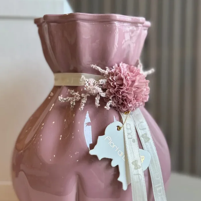 Bomboniera Fiori Di Lena Vasetto in Vetro con Dalia e Nebbiolina H20 Rosa - immagine 2