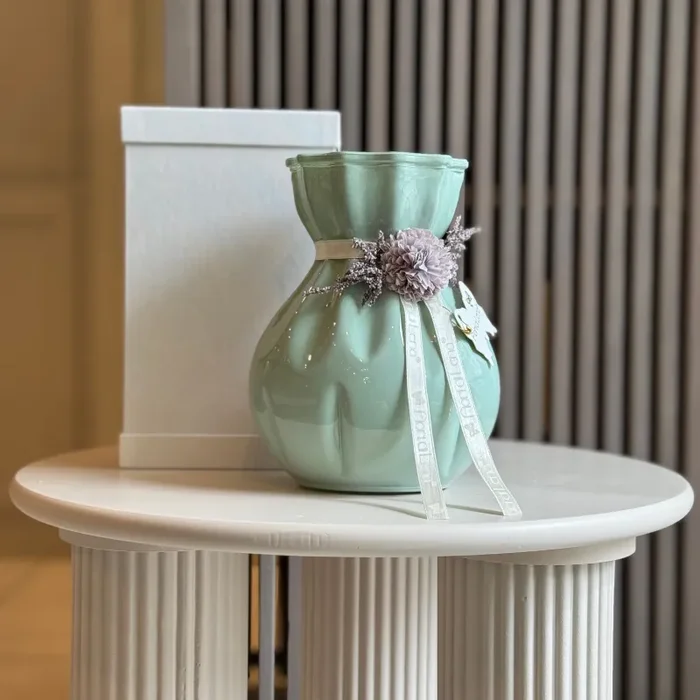 Bomboniera Fiori Di Lena Vasetto in Vetro con Dalia e Nebbiolina H20 Verde