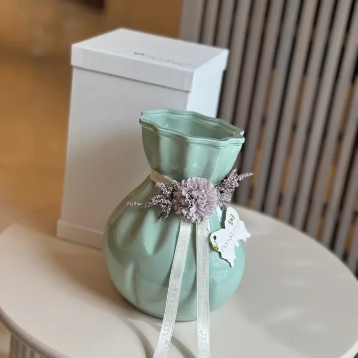 Bomboniera Fiori Di Lena Vasetto in Vetro con Dalia e Nebbiolina H20 Verde - immagine 3